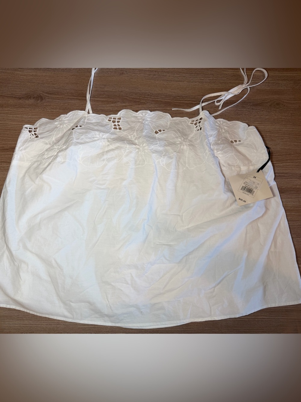 White Lace-Trim Cotton Camisole Blouse- Women